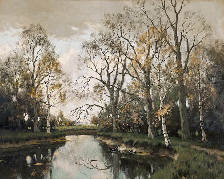 Ducks in a Stream Surrounded by Trees (Eenden in een spreng omgeven door bomen)